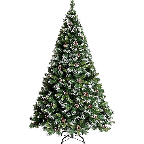 Weihnachtsbaum 6 Fuß Künstlicher Weihnachtsbaum Schnee/Beflockt Premium Reißverschluss Zweigspitzen Tannenzapfen Dekoration Stumpfer Weihnachtsbaum Mit Metallständer Feuerfestes PVC-Grün 6 Fuß (180 von MAKAFDGAS