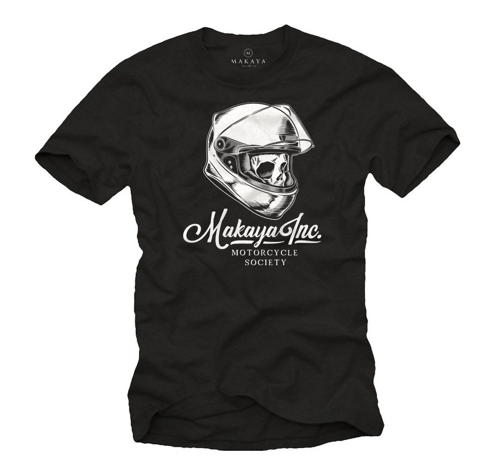 MAKAYA T-Shirt Herren Motorrad Helm Totenkopf Skull Motiv Biker Bekleidung Männer mit Druck, aus Baumwolle von MAKAYA