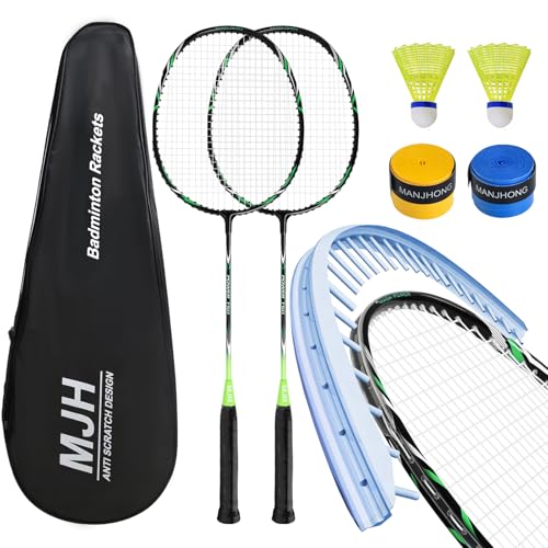 MANJHONG Badmintonschläger Set 2er Kratzfestes Rahmendesign Leichtgewicht Freizeit Federball Set mit Griffbänd & Tasche, Schwarz MANJHONG Badmintonschläger Set 2er Kratzfestes Rahmendesign Leichtgewicht Freizeit Federball Set mit Griffbänd & Tasche, Schwarz von MANJHONG