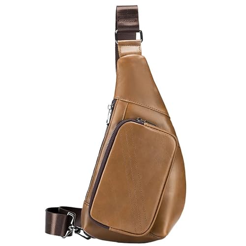 MANNUOSI Herren Schultertaschen Sling Bag Leder Brusttasche Vintage Echtleder Handtasche Braun 2 von MANNUOSI