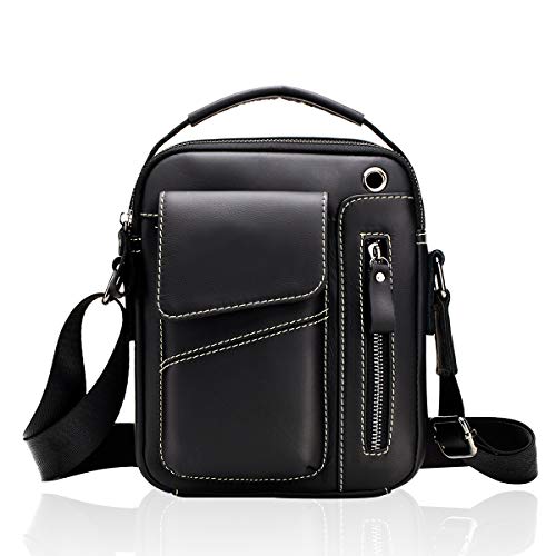 MANNUOSI Schultertaschen Herren Umhängetasche Rinds Leder Crossbody Handytasche Messenger Bag Tasche Handtaschen Braun Schwarz von MANNUOSI