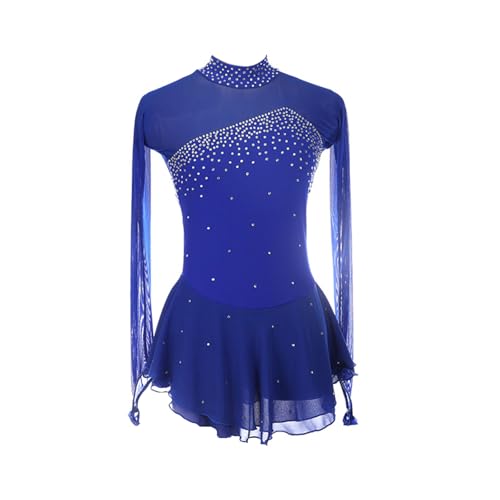 Eiskunstlauf Kleid Für Erwachsene Und Kinder, Mädchen Eiskunstlauf Röcke Hoher Kragen Lange Ärmel Glänzende Strasssteine Wettbewerbs Performance Kleidung Gymnastik Tanzbekleidung ,3XS, Royal blue von MANYUBEI