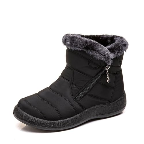 MANYUBEI Damen Schneestiefel, Stiefeletten Große Winter Warme Baumwollschuhe Verdicktes Fell Gefüttert Wasserdicht Seitlicher Reißverschluss rutschfeste Kurze Stiefel, 41 EU,Black von MANYUBEI