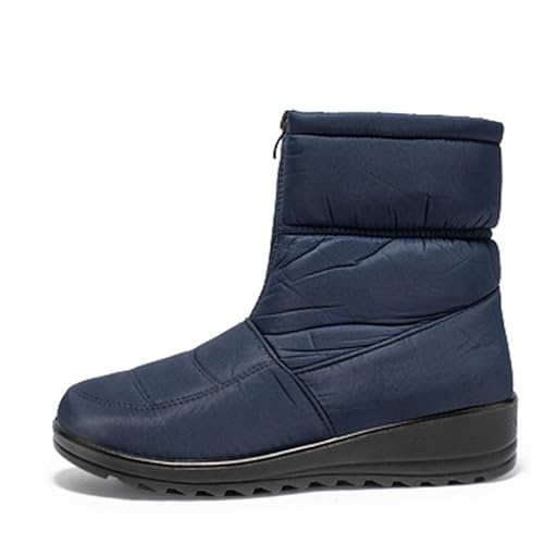 MANYUBEI Damen Schneestiefel, Stiefeletten Winter Warm Große Baumwollschuhe Mit Fell Gefüttert Wasserdicht Leicht Mit Reißverschluss rutschfest Kurze Stiefel, 36 EU,Blue von MANYUBEI