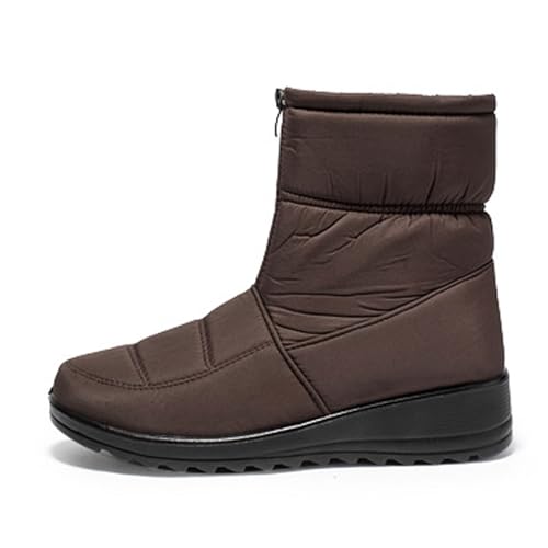 MANYUBEI Damen Schneestiefel, Stiefeletten Winter Warm Große Baumwollschuhe Mit Fell Gefüttert Wasserdicht Leicht Mit Reißverschluss rutschfest Kurze Stiefel, 36 EU,Brown von MANYUBEI