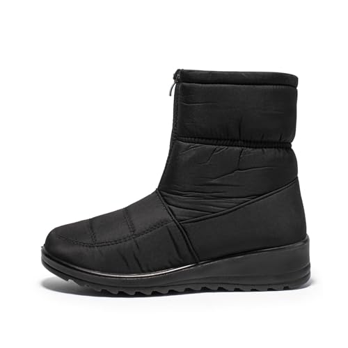 MANYUBEI Damen Schneestiefel, Stiefeletten Winter Warm Große Baumwollschuhe Mit Fell Gefüttert Wasserdicht Leicht Mit Reißverschluss rutschfest Kurze Stiefel, 37 EU,Black von MANYUBEI