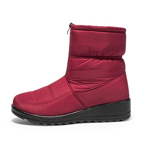 MANYUBEI Damen Schneestiefel, Stiefeletten Winter Warm Große Baumwollschuhe Mit Fell Gefüttert Wasserdicht Leicht Mit Reißverschluss rutschfest Kurze Stiefel, 43 EU,Red von MANYUBEI