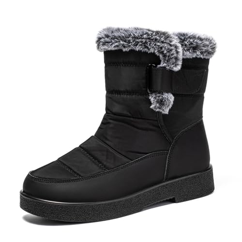 MANYUBEI Damen Schneestiefel, Stiefeletten Winter Warme Baumwollschuhe, Verdicktes Fell Gefüttert Hohe wasserdichte rutschfeste Kurze Stiefel Outdoor Wandern Hundespaziergang, 37 EU,Black von MANYUBEI