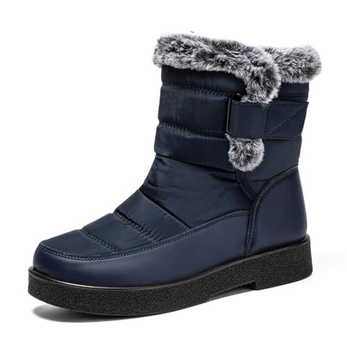 MANYUBEI Damen Schneestiefel, Stiefeletten Winter Warme Baumwollschuhe, Verdicktes Fell Gefüttert Hohe wasserdichte rutschfeste Kurze Stiefel Outdoor Wandern Hundespaziergang, 44 EU,Blue von MANYUBEI