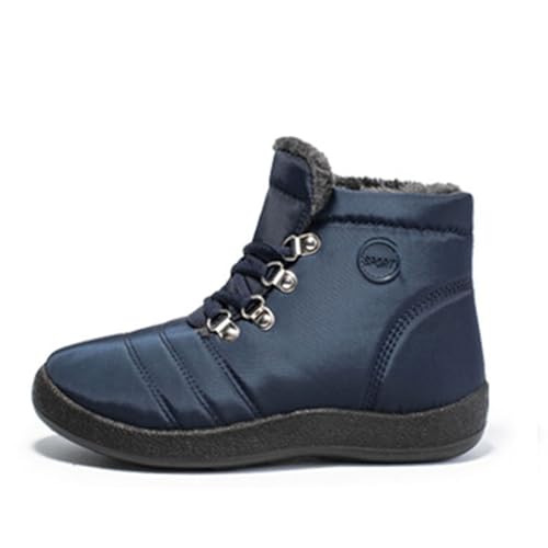 MANYUBEI Damen Schneestiefel, Stiefeletten Winter Warme Baumwollschuhe Verdicktes Fell Gefüttert Wasserdicht Leicht Zum Schnüren rutschfest Kurze Stiefel, 37 EU,Blue von MANYUBEI