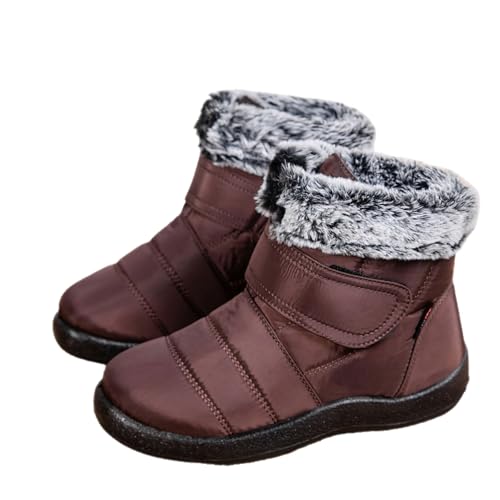 MANYUBEI Damen Schneestiefel, Stiefeletten Winter Warme Baumwollschuhe Verdicktes Fell Gefüttert Wasserdicht Leicht rutschfest Kurze Outdoor-Stiefel, 43 EU,Brown von MANYUBEI