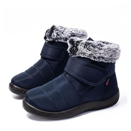 MANYUBEI Damen Schneestiefel, Stiefeletten Winter Warme Baumwollschuhe Verdicktes Fell Gefüttert Wasserdicht Leicht rutschfest Kurze Outdoor-Stiefel,35 EU,Blue von MANYUBEI