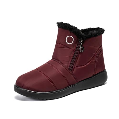 MANYUBEI Damen Schneestiefel, Stiefeletten Winter Warme Baumwollschuhe Verdicktes Fell Gefüttert Wasserdicht Seitlicher Reißverschluss rutschfeste Kurze Stiefel, 45 EU,Red von MANYUBEI