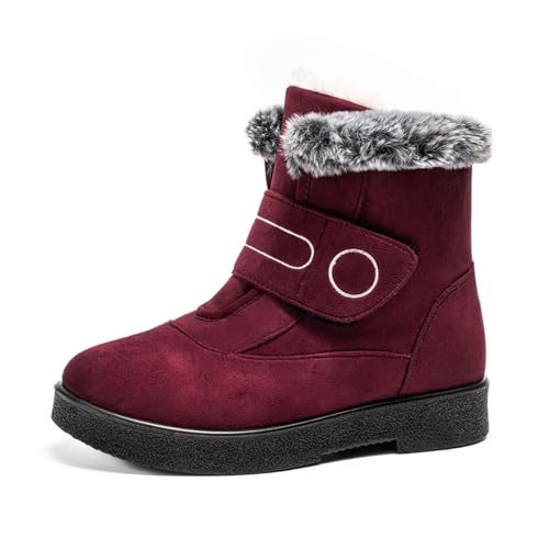 MANYUBEI Damen Schneestiefel, Wildleder Winter Warm Große Baumwollschuhe Verdicktes Fell Gefüttert Wasserdicht Leicht rutschfest Kurze Outdoor-Stiefel, 38 EU,Red von MANYUBEI