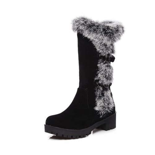 MANYUBEI Damen-Schneestiefel, Wildleder Winterstiefel Mit Plüsch Gefüttert Zum Anziehen Warme Dicke Absätze Bis Zur Mitte Der Wade Leichte Outdoor Anti Rutsch Baumwollstiefel, 40 EU,Black von MANYUBEI