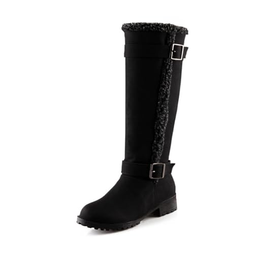 MANYUBEI Damen-Schneestiefel, Winterstiefel, Mit Plüsch Gefüttert Zum Anziehen Warme Dicke Absätze Gürtelschnalle Hohe Stiefel Leichte Outdoor Anti-Rutsch Baumwollstiefel, 42 EU,Black von MANYUBEI