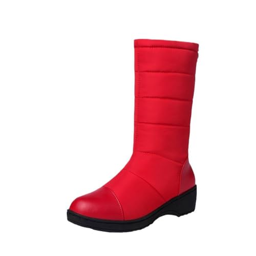 MANYUBEI Damen Schneestiefel, Winterstiefel Mit Fell Gefüttert Wasserdicht Warm Dicker Boden Flache Sohlen Mittlere Wade Leichte Outdoor Anti Rutsch Baumwollstiefel, 43 EU,Red von MANYUBEI