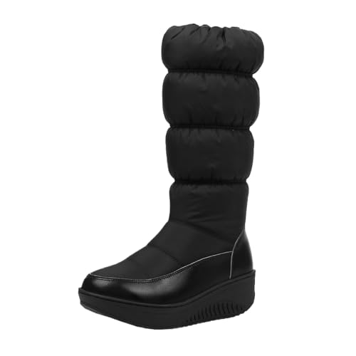 MANYUBEI Damen Schneestiefel, Winterstiefel Mit Fell Gefüttert Wasserdicht Warm Elastisch Bis Zur Mitte Der Wade Lässige Flache Schuhe Leichte rutschfeste Baumwollstiefel, 37 EU,Black von MANYUBEI