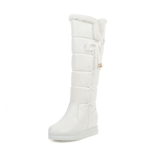 MANYUBEI Damen Schneestiefel, Winterstiefel Mit Fell Gefüttert Wasserdicht Warm Hohe Stiefel Innenhöhe Erhöhen Lässige Leichte Baumwollschuhe rutschfeste Lange Stiefel, 35 EU,White von MANYUBEI