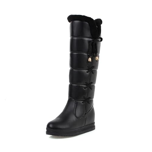 MANYUBEI Damen Schneestiefel, Winterstiefel Mit Fell Gefüttert Wasserdicht Warm Hohe Stiefel Innenhöhe Erhöhen Lässige Leichte Baumwollschuhe rutschfeste Lange Stiefel, 41 EU,Black von MANYUBEI