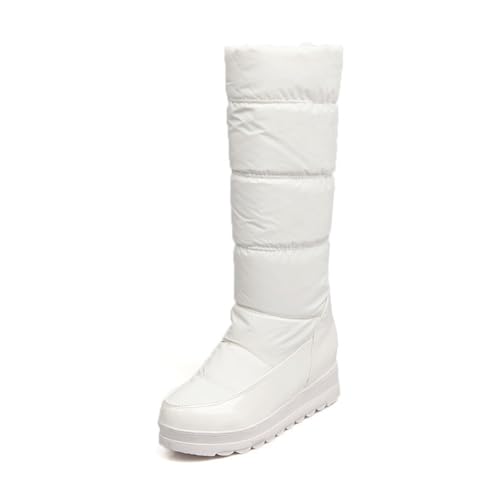 MANYUBEI Damen Schneestiefel, Winterstiefel Mit Fell Gefüttert Wasserdicht Warm Innenhöhe Erhöhung Der Wadenmitte Baumwollschuhe rutschfeste Lange Stiefel, 37 EU,White von MANYUBEI