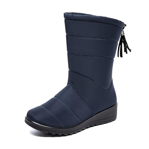 MANYUBEI Damen Schneestiefel, Winterstiefel Plüschgefüttert Zum Anziehen Wasserdicht Warm Dick Mit Keilabsätzen Mittelhohe Leichte rutschfeste Baumwollstiefel Für Den Außenbereich, 41 EU,Blue von MANYUBEI