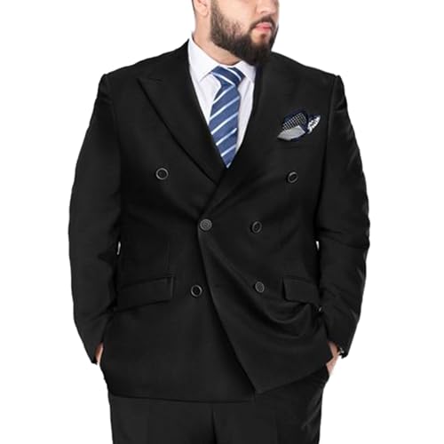 MANYUBEI Herren Anzüge, Blazer Hochzeits Smoking Große Größe Elastisch Zweireihig Seitenschlitze Business Lässig Bankett Gastgeber Formelle Jacke Dicke Herrenbekleidung,5XL,Black von MANYUBEI