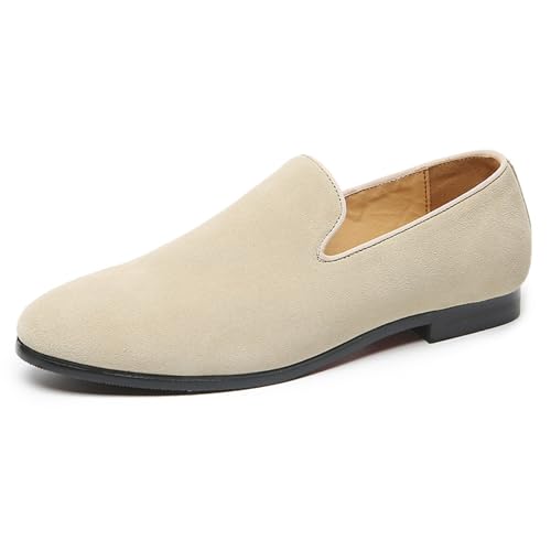 MANYUBEI Herren-Lederschuhe, Große Slip-on Loafer Business Freizeitschuhe Mattiert Niedrige Spitze Spitze Zehen Büroarbeit Bequeme, Atmungsaktive Herrenschuhe, 43 EU, Beige von MANYUBEI