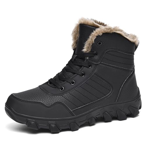 MANYUBEI Herren Schneestiefel, Winterstiefel Große Größe Wasserdicht Warm Hohe Baumwollschuhe rutschfeste Kurze Outdoor Stiefel Lässige Wanderstiefel, 41 EU,Black von MANYUBEI