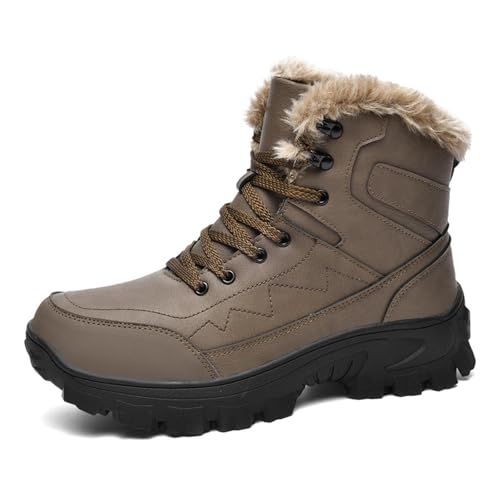 MANYUBEI Herren Schneestiefel, Winterstiefel Große High Top Baumwollschuhe Wasserdicht Samtig Warm Für Den Außenbereich rutschfest Kurze Stiefel Lässige Wanderstiefel, 40 EU,Brown von MANYUBEI