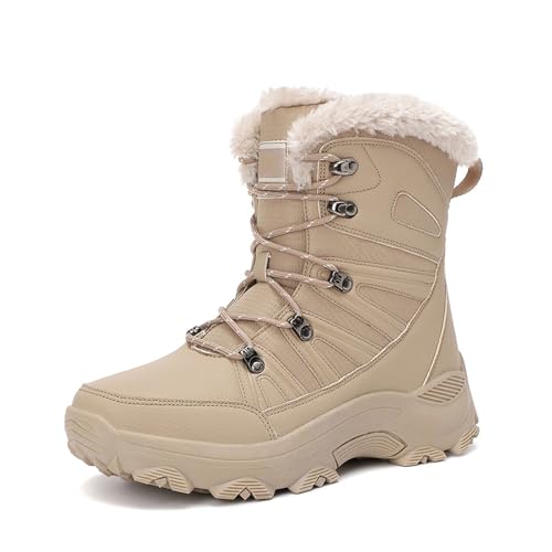 MANYUBEI Herren Schneestiefel, Winterstiefel Wasserdicht Samtig Warm Hohe Baumwollschuhe Leichte rutschfeste Outdoor Kurzstiefel Lässige Wanderstiefel, 44 EU,Khaki von MANYUBEI