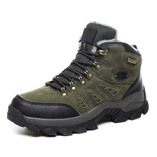 MANYUBEI Herren Winterstiefel, Große Schneestiefel Verdicktes Fell Gefüttert Hohe wasserdichte Warme Baumwollschuhe rutschfeste Outdoor Wander Kurzstiefel, 39 EU,Green von MANYUBEI