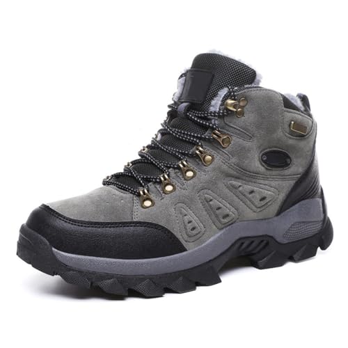 MANYUBEI Herren Winterstiefel, Große Schneestiefel Verdicktes Fell Gefüttert Hohe wasserdichte Warme Baumwollschuhe rutschfeste Outdoor Wander Kurzstiefel, 44 EU,Grey von MANYUBEI