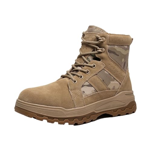 MANYUBEI Herren Winterstiefel, Integrierte Schneestiefel Aus Leder Und Fell Warme Baumwollschuhe Für Den Winter wasserdichte rutschfeste Kurze High Top Stiefel Kältebeständige Stiefel, 38 EU,Sand von MANYUBEI