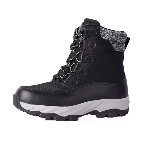 MANYUBEI Herren Winterstiefel, Integrierte Schneestiefel Aus Leder Und Fell Warme wasserdichte High Top Baumwollschuhe Für Den Winter, rutschfeste Kurze Stiefel Kältebeständige, 45 EU,Black von MANYUBEI