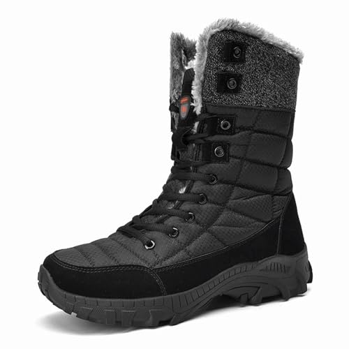 MANYUBEI Herren Winterstiefel, Schneestiefel Verdicktes Fell Gefüttert Hohe wasserdichte Warme Baumwollschuhe rutschfeste Outdoor Wander Kurzstiefel, 40 EU,Black von MANYUBEI