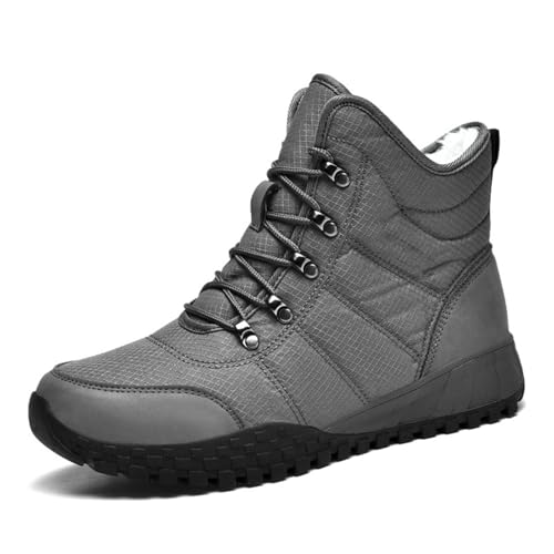 MANYUBEI Herren Winterstiefel, Schneestiefel Verdicktes Fell Gefüttert Hohe wasserdichte Warme Baumwollschuhe rutschfeste Outdoor Wander Kurzstiefel, 41 EU,Grey von MANYUBEI