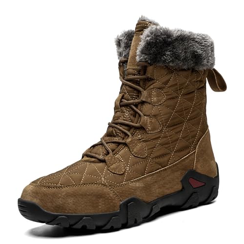 MANYUBEI Herren Winterstiefel, Schneestiefel Verdicktes Fell Gefüttert Hohe wasserdichte Warme Baumwollschuhe rutschfeste Outdoor Wander Kurzstiefel, 42 EU,Brown von MANYUBEI