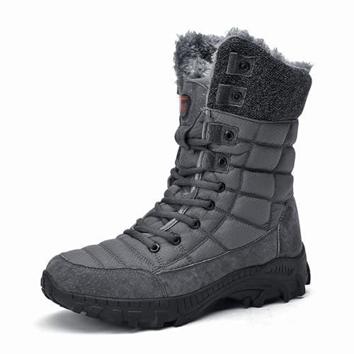 MANYUBEI Herren Winterstiefel, Schneestiefel Verdicktes Fell Gefüttert Hohe wasserdichte Warme Baumwollschuhe rutschfeste Outdoor Wander Kurzstiefel, 47 EU,Grey von MANYUBEI