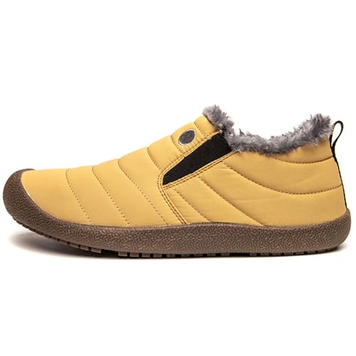 MANYUBEI Herren Winterstiefel Warme Baumwollschuhe, Große Schneestiefel Verdicktes Fell Gefüttert Low-Top Wasserdicht rutschfest Outdoor Outdoor Stiefeletten, Kurze Stiefel, 46 EU,Yellow von MANYUBEI