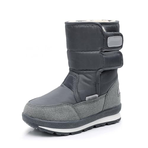 MANYUBEI Kinder Schneestiefel, Jungen Und Mädchen Winter Warme Baumwollschuhe Verdicktes Fell Gefüttert Hoch Oben Wasserdicht rutschfest Outdoor Wanderstiefel, Kurze Stiefel, 27 EU,Grey von MANYUBEI