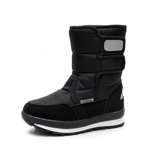 MANYUBEI Kinder Schneestiefel, Jungen Und Mädchen Winter Warme Baumwollschuhe Verdicktes Fell Gefüttert Hoch Oben Wasserdicht rutschfest Outdoor Wanderstiefel, Kurze Stiefel, 28 EU,Black von MANYUBEI