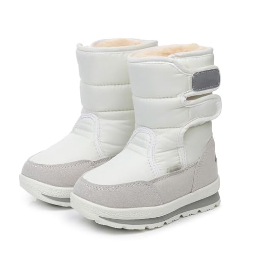 MANYUBEI Kinder Schneestiefel, Jungen Und Mädchen Winter Warme Baumwollschuhe Verdicktes Fell Gefüttert Hoch Oben Wasserdicht rutschfest Outdoor Wanderstiefel, Kurze Stiefel, 39 EU,White von MANYUBEI