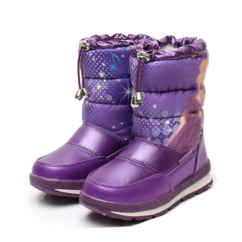 MANYUBEI Kinder Schneestiefel, Mädchen Winter Warme Prinzessin Baumwollschuhe Eltern Kind Verdicktes Mit Fell Gefüttertes Seitliches Reißverschluss Hohes Oberteil wasserdichte, 27 EU,Purple von MANYUBEI