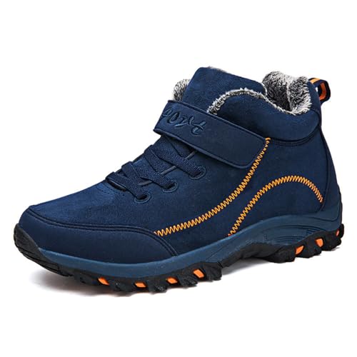 MANYUBEI Warme Winterstiefel Für Herren, Schneestiefel Verdicktes Fell Gefüttert Hohe wasserdichte Baumwollschuhe rutschfeste Outdoor Wander Kurzstiefel, 43 EU,Blue von MANYUBEI