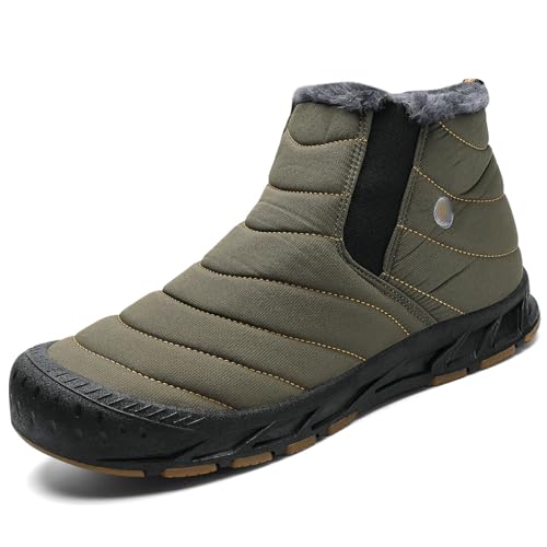 Warme Herren Baumwollschuhe Für Den Winter, Große Schneestiefel Verdicktes Mit Fell Gefüttertes Wasserdichtes Rutschfestes Outdoor Stiefeletten Für Den Außenbereich, Kurze Stiefel , 42 EU , Green von MANYUBEI