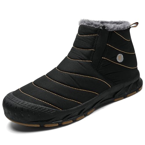 Warme Herren Baumwollschuhe Für Den Winter, Große Schneestiefel Verdicktes Mit Fell Gefüttertes Wasserdichtes Rutschfestes Outdoor Stiefeletten Für Den Außenbereich, Kurze Stiefel , 46 EU ,Black von MANYUBEI