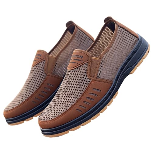 MAOAEAD Atmungsaktive Mesh-Freizeitschuhe für Herren, Sommer, leicht, atmungsaktiv, lässige Loafers, Schlupfschuhe, Wanderschuhe für Vater, alter Mann (braun, 40) von MAOAEAD