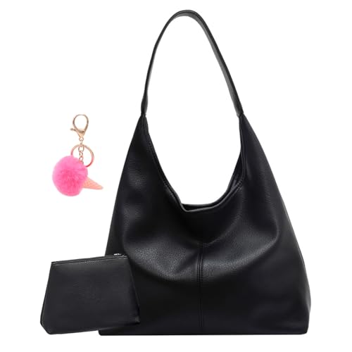 Leder-Tragetasche für Damen, große Leder-Hobo-Tasche, weiches veganes Leder, lässige Umhängetasche, Handtasche für Schule, Reisen, Arbeit, Schwarz , M, Tote Hobo Leder-Tragetasche für Damen, große Leder-Hobo-Tasche, weiches veganes Leder, lässige Umhängetasche, Handtasche für Schule, Reisen, Arbeit, Schwarz , M, Tote Hobo von MAOAEAD