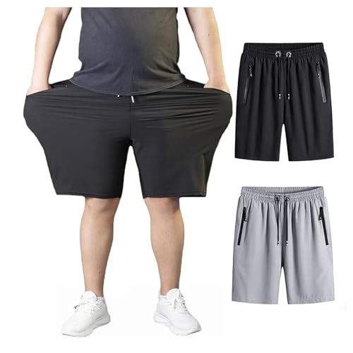 MAOAEAD 2 Stück Herren-Shorts in Übergröße, Stretch-Shorts, Übergröße, elastischer Bund, schnelltrocknend, Sommer-Laufshorts mit Reißverschlusstaschen (Set A, 2XL (55–60 kg)) von MAOAEAD